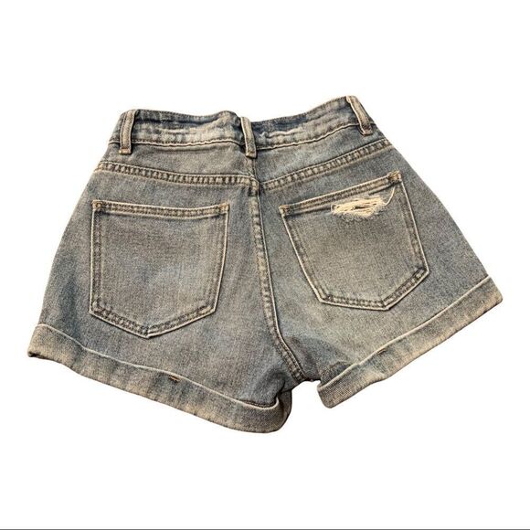 PACSUN Denim Jean Mom Short Distressed Cuffs Hi Rise Shorts Size 23 - Picture 2 of 7